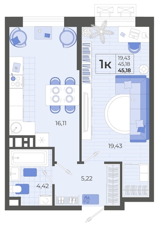 
   Продам 1-комнатную, 45.18 м², Высочество, литера 2

. Фото 4.