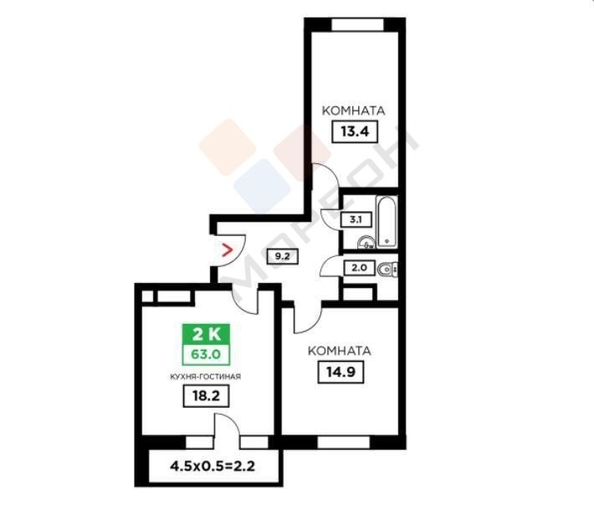 
   Продам 2-комнатную, 65.45 м², Домбайская ул, 55к6

. Фото 21.