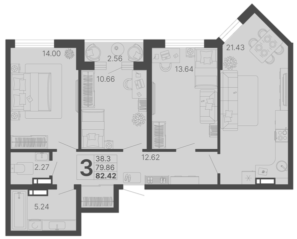 
   Продам 3-комнатную, 81.14 м², Светский лес, литер 4

. Фото 1.