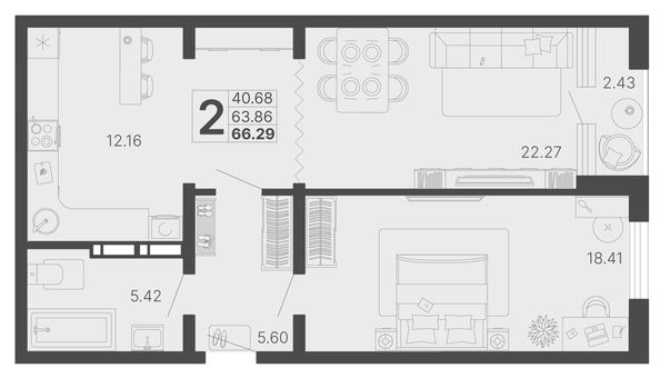 
   Продам 2-комнатную, 65.08 м², Светский лес, литер 4

. Фото 12.