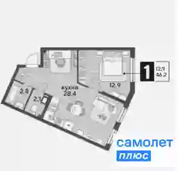 
   Продам 1-комнатную, 46.2 м², Марины Цветаевой ул, 7 к2

. Фото 5.