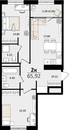 
   Продам 2-комнатную, 65.92 м², Патрики, литер 4.1

. Фото 8.