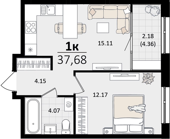 
   Продам 1-комнатную, 37.68 м², Патрики, литер 2

. Фото 8.