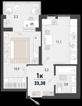 
   Продам 1-комнатную, 33.3 м², Барса, 3В литер

. Фото 1.