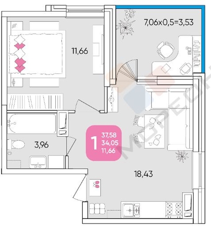 
   Продам 1-комнатную, 33.4 м², Любимово мкр, 16

. Фото 24.