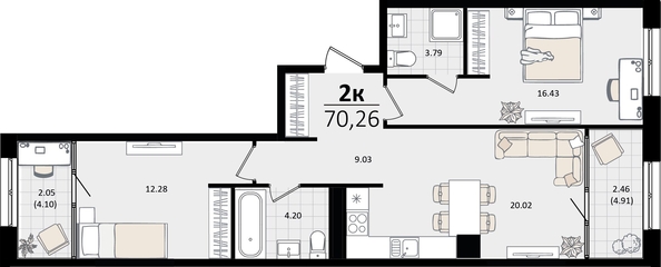 
   Продам 2-комнатную, 70.26 м², Патрики, литер 2

. Фото 4.