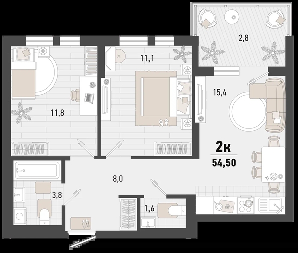 
   Продам 2-комнатную, 54.5 м², Барса, 4В литер

. Фото 1.