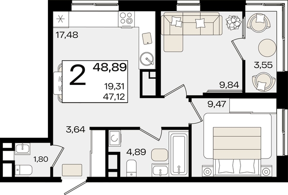 
   Продам 2-комнатную, 48.89 м², Патрики, литер 1.5

. Фото 7.