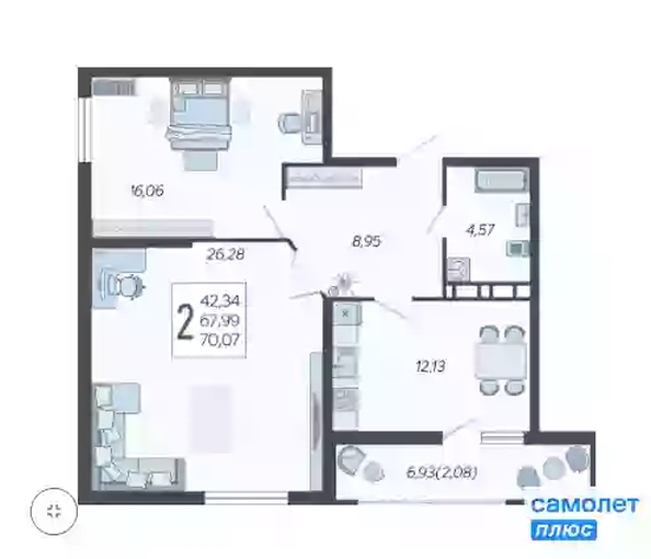 
   Продам 2-комнатную, 70.7 м², Режиссёр, литера 3

. Фото 4.