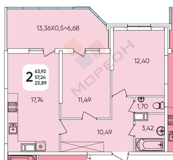 
   Продам 2-комнатную, 57.6 м², Любимово мкр, 2

. Фото 18.