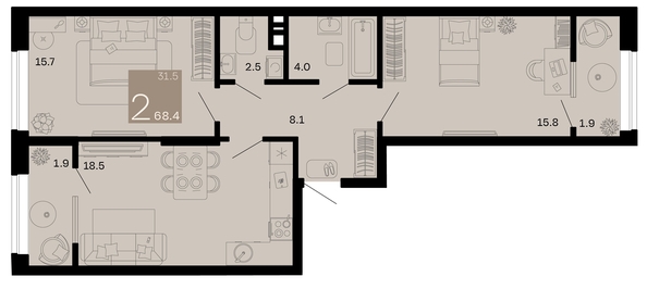 
   Продам 2-комнатную, 68.4 м², Хозяин морей, литер 1

. Фото 1.