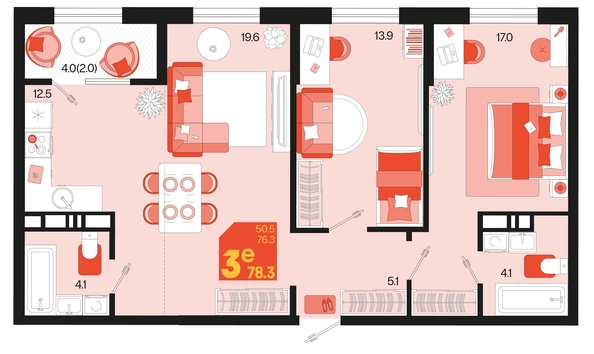 
   Продам 3-комнатную, 78.3 м², Первое место, квартал 1.4, литер 2

. Фото 1.