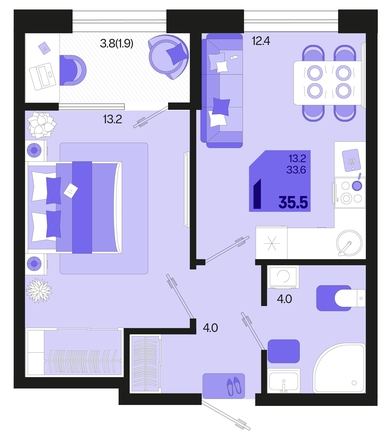 
   Продам 1-комнатную, 35.5 м², Первое место, квартал 1.4, литер 2

. Фото 1.