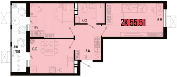 
   Продам 2-комнатную, 55.51 м², Цветной бульвар, литер 4

. Фото 4.