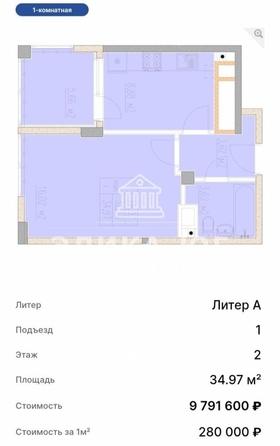 
   Продам 1-комнатную, 34.9 м², Тепличная ул

. Фото 2.