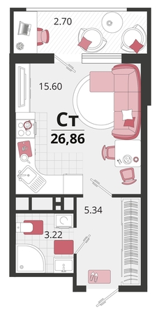 
   Продам 1-комнатную, 26.86 м², Родные просторы, литера 20

. Фото 4.