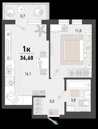 
   Продам 1-комнатную, 36.6 м², Барса, 3В литер

. Фото 12.