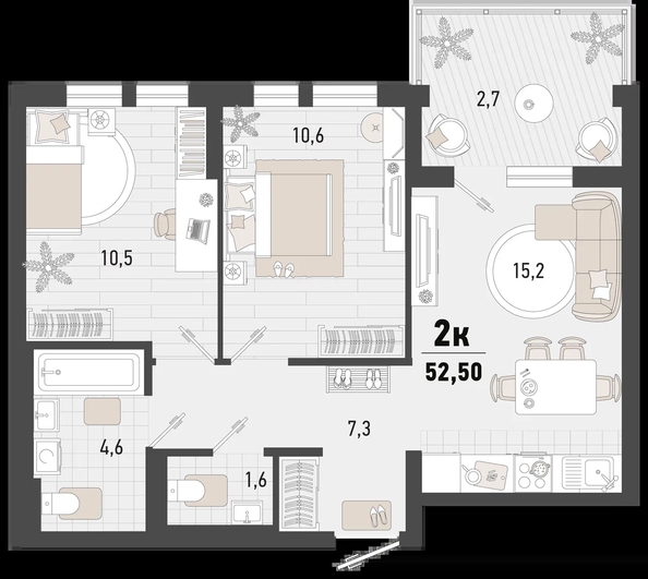 
   Продам 2-комнатную, 52.5 м², Барса, 3В литер

. Фото 1.