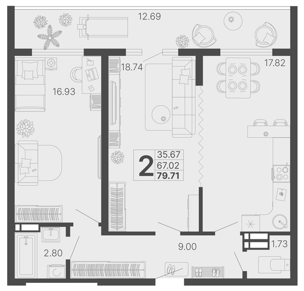 
   Продам 2-комнатную, 73.37 м², Светский лес, литер 3

. Фото 1.