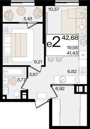 
   Продам 2-комнатную, 42.68 м², Патрики, литер 1.1

. Фото 7.