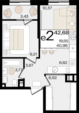 
   Продам 2-комнатную, 42.68 м², Патрики, литер 1.3

. Фото 8.