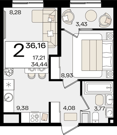 
   Продам 2-комнатную, 36.16 м², Патрики, литер 1.2

. Фото 7.