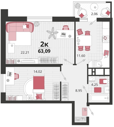 
   Продам 2-комнатную, 63.09 м², Родные просторы, литера 24

. Фото 4.