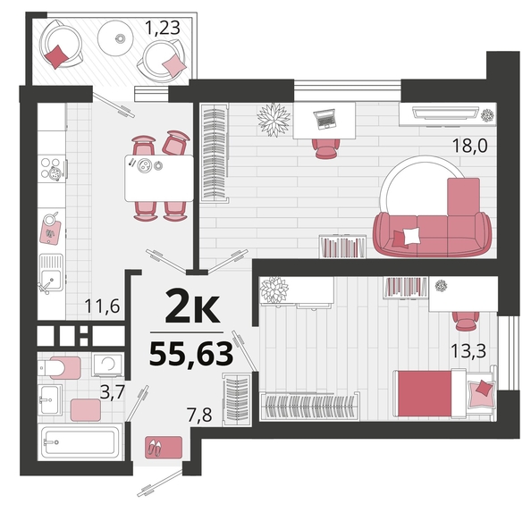 
   Продам 2-комнатную, 55.63 м², Родные просторы, литера 11

. Фото 4.