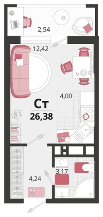 
   Продам 1-комнатную, 26.38 м², Родные просторы, литера 13

. Фото 4.