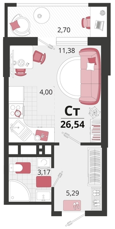 
   Продам 1-комнатную, 26.54 м², Родные просторы, литера 13

. Фото 4.