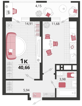 
   Продам 1-комнатную, 40.66 м², Родные просторы, литера 14

. Фото 8.