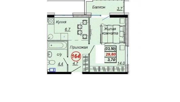 
   Продам 2-комнатную, 33.5 м², Российская ул, уч12

. Фото 2.