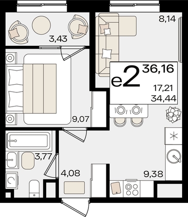 
   Продам 2-комнатную, 36.16 м², Патрики, литер 1.4

. Фото 4.