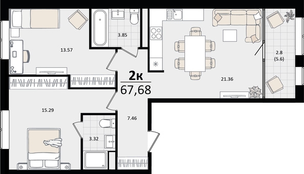 
   Продам 2-комнатную, 67.68 м², Патрики, литер 5.1

. Фото 7.