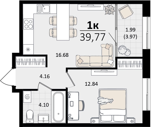 
   Продам 1-комнатную, 39.77 м², Патрики, литер 2

. Фото 8.