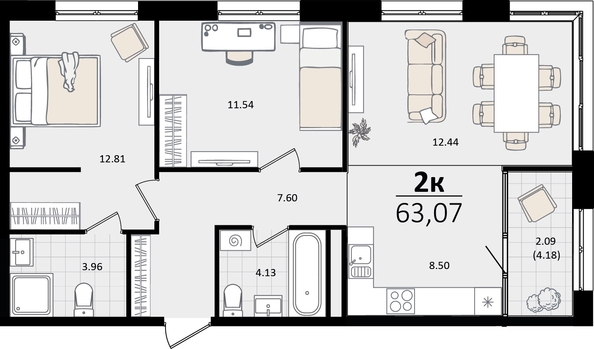 
   Продам 3-комнатную, 63.07 м², Патрики, литер 2

. Фото 7.