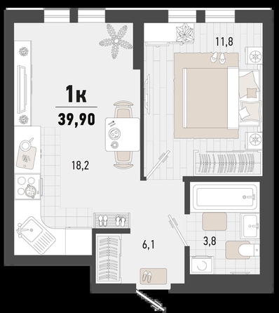 
   Продам 1-комнатную, 39.9 м², Барса, 3В литер

. Фото 6.