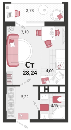 
   Продам 1-комнатную, 28.24 м², Родные просторы, литера 13

. Фото 4.