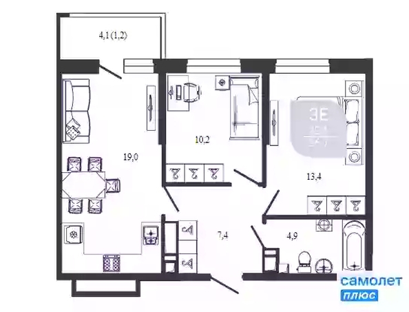 
   Продам 2-комнатную, 56.1 м², Героя Георгия Бочарникова ул, 2

. Фото 13.