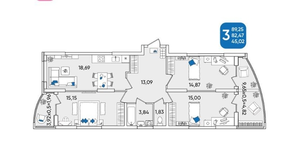 
   Продам 3-комнатную, 89.25 м², Любимово мкр, 2

. Фото 3.