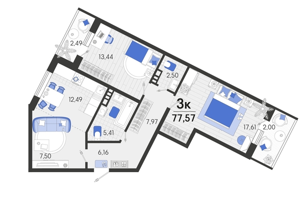 
   Продам 3-комнатную, 77.95 м², Белые росы, литера 9

. Фото 7.