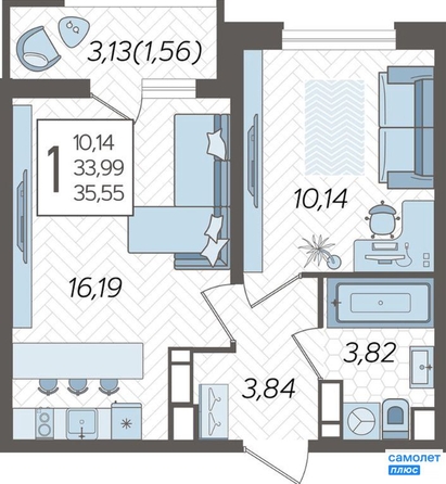 
   Продам 1-комнатную, 35.55 м², Уральская ул, 87/7

. Фото 5.