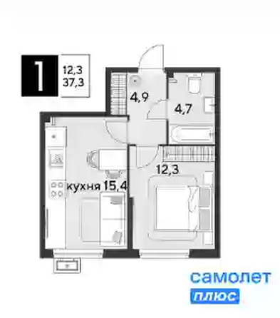 
   Продам 1-комнатную, 37.3 м², Парк Победы 2, литера 19

. Фото 6.