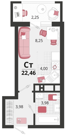 
   Продам 1-комнатную, 43.43 м², Родные просторы, литера 14

. Фото 4.