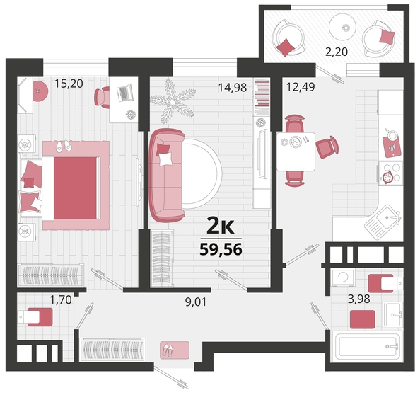 
   Продам 2-комнатную, 59.56 м², Родные просторы, литера 14

. Фото 4.