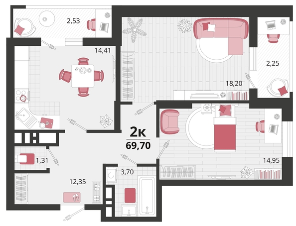 
   Продам 2-комнатную, 69.7 м², Родные просторы, литера 15

. Фото 4.