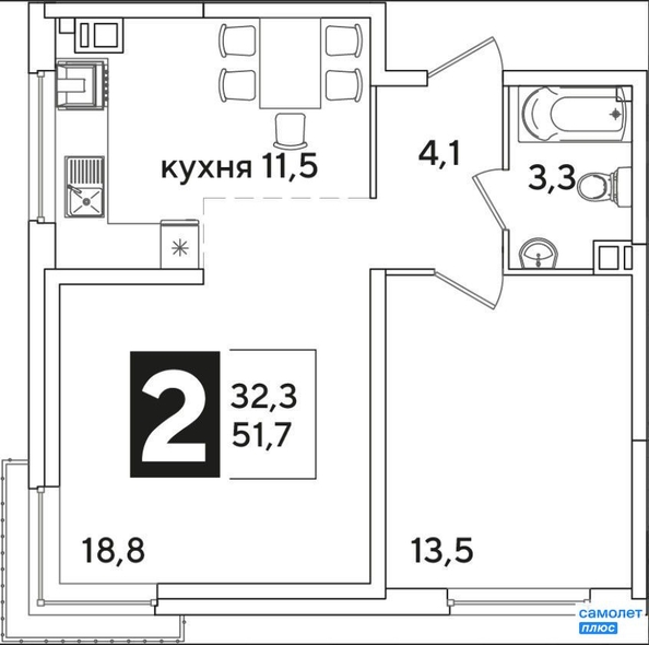 
   Продам 2-комнатную, 51.7 м², Ивана Беличенко ул, 90 к2

. Фото 12.