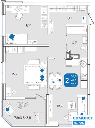 
   Продам 2-комнатную, 65 м², Любимово мкр, 16

. Фото 1.