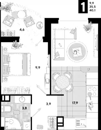 
   Продам 1-комнатную, 40.1 м², Ивана Беличенко ул, 103

. Фото 5.