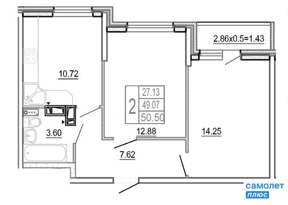 
   Продам 2-комнатную, 50 м², Смородина, литера 11

. Фото 1.